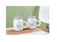 Taza con Tapa de Silicona + Sorbete de Vidrio Totoro White - 450ml - Anantrade- My shop Kawaiii