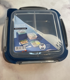 Taper Salad Box Cuadrado Con Divisiones + Cubierto - 1450ml Doble en internet