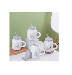 Taza con Tapa de Silicona + Sorbete de Vidrio Totoro White - 450ml