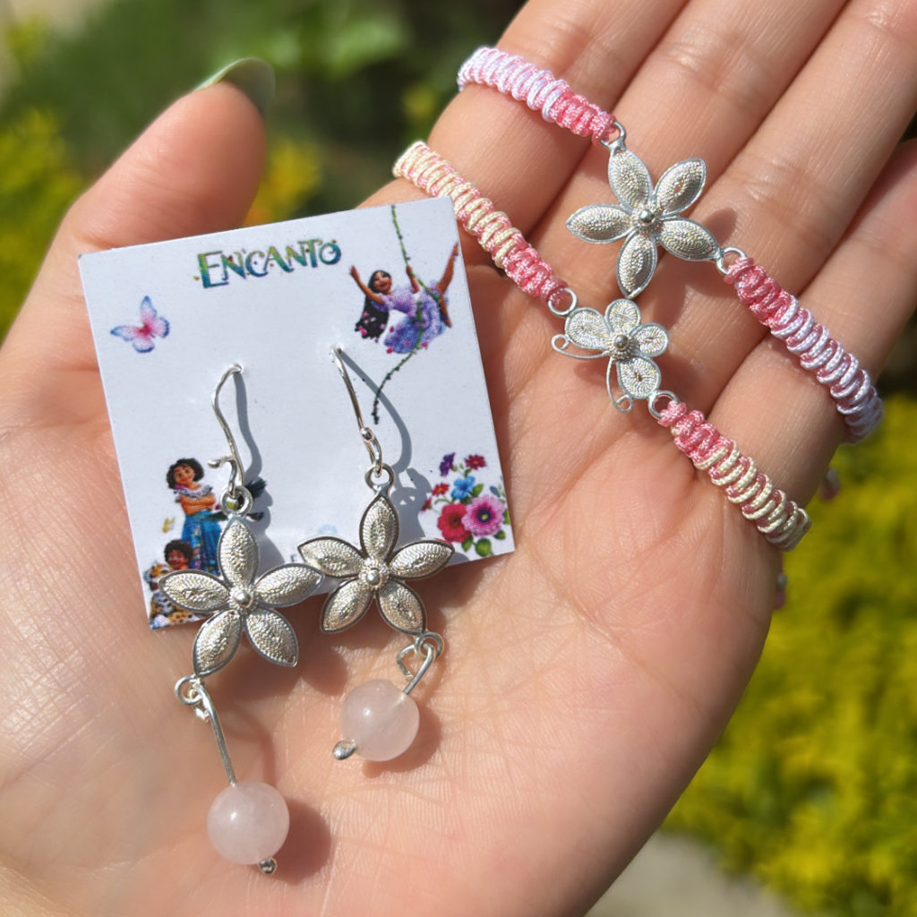 Aretes y Pulseras flor Luisa en plata ley 950 filigrana
