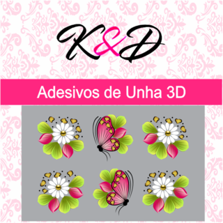 Adesivo de Unha 3D Margarida Branca e Borboleta Rosa - comprar online