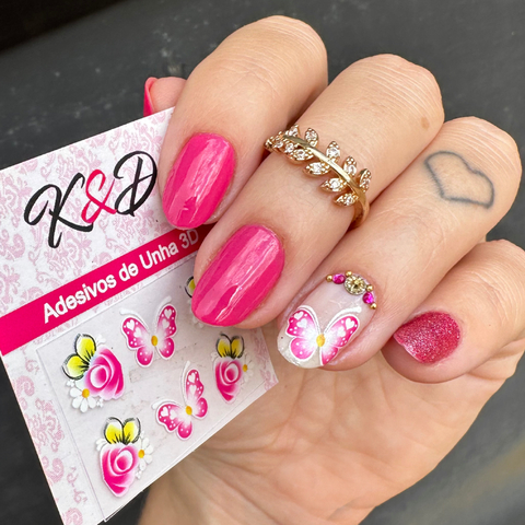 Adesivos de Unha Flor Rosa e Borboleta Rosa - comprar online
