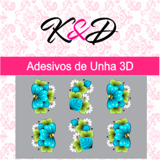 Adesivo de Unha 3D Flor Azul e Florzinha Branca - comprar online