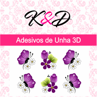 Adesivos de Unha 3D Borboletinha Roxa e Flor