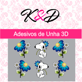 Adesivos de Unha 3D Flor Azul e Snoopy