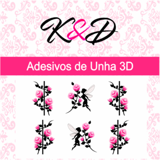 Adesivos de Unha 3D Flor Rosa e Fada