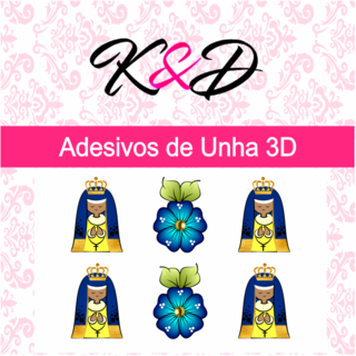 Adesivos de Unha 3D Nossa Senhora Aparecida e Flor Azul