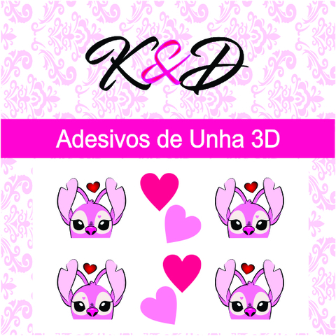 Adesivo de Unha 3D Angel e Coração Rosa