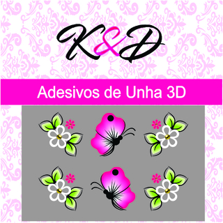 Adesivo de Unha 3D Florzinha Branca e Borboleta Rosa