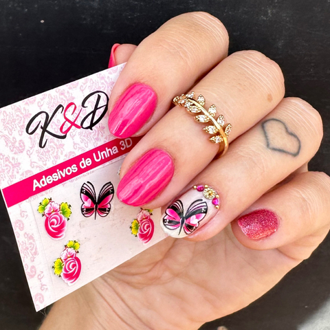 Adesivos de Unha Flores Rosa e Borboleta - comprar online