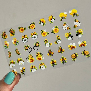 40 Adesivos de Unha 3D Borboletas e Flores Amarelas