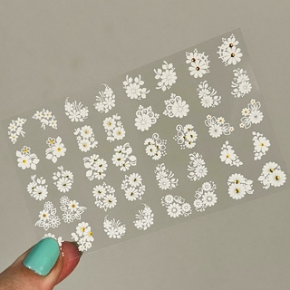 40 Adesivos de Unha 3D Florzinhas Brancas