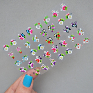 40 Adesivos de Unha 3D Flores e Borboletas