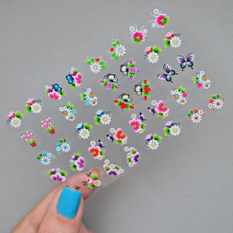 40 Adesivos de Unha 3D Flores e Borboletas