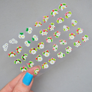 40 Adesivos de Unha 3D Flores Brancas