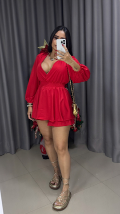 Macaquinho Transpassado Julia - Crepe Premium Vermelho - Anna Closet DF 