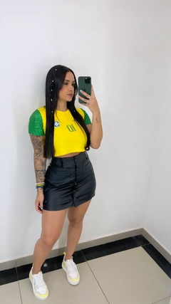 Cropped Paetê Brasil Amanda Amarelo - comprar online