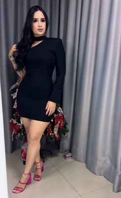 Vestido Ayra Nula Manga Com Detalhe Chocker - Preto - Anna Closet DF 