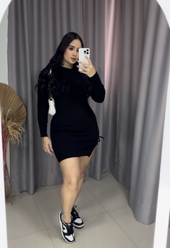 Vestido Duda Tubinho com Fenda Tricot com Manga - Preto no na internet