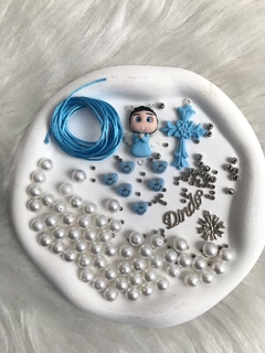 Kit Montagem Terço de Biscuit Infantil Azul Dindo