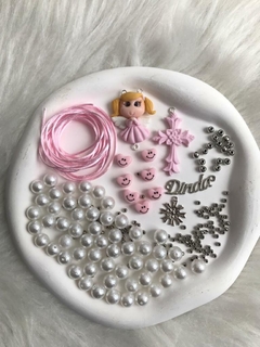 Kit Montagem Terço de Biscuit Infantil Rosa Dinda na internet