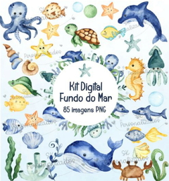 Kit digital fundo do mar aquarelado