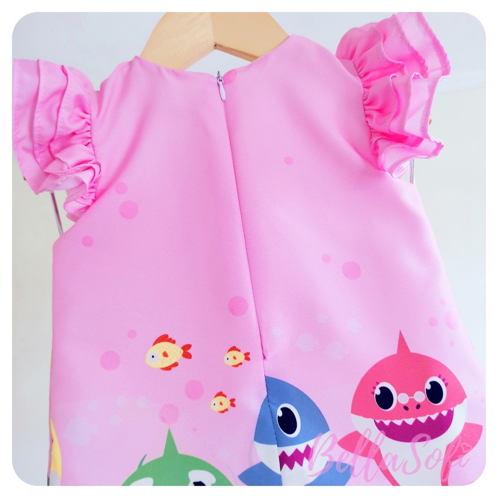 Vestido Infantil Temático Baby Shark Rosa - Bella Sofi