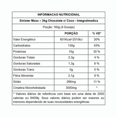 SINISTER MASS INTEGRALMEDICA 3kg - CHOCOLATE COM COCO - comprar online