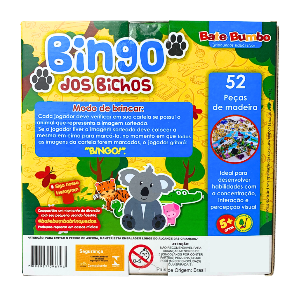 BATE BUMBO - JOGO BINGO DOS BICHOS 52 PEÇAS