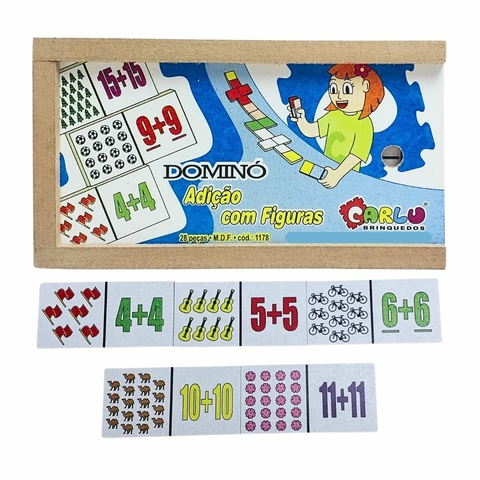 Dominó Jogo Educativo Pedagógico Matemático Adição 28pcs Mdf