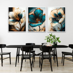 TRIO DE QUADROS ABSTRATOS BELAS FLORES - comprar online