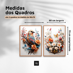 DUPLA DE QUADROS ABSTRATO BEIJA FLOR AZUL FLORAL - loja online