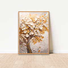 QUADRO ABSTRATO ÁRVORE FLORAL ALESSA OURO - loja online