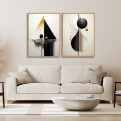 DUPLA DE QUADROS ABSTRATO GEOMETRIC BLACK WHITE - Quadros & Quadrinhos