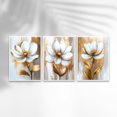 TRIO DE QUADROS FLORES DO CAMPO EFEITO PINTURA ÓLEO - comprar online