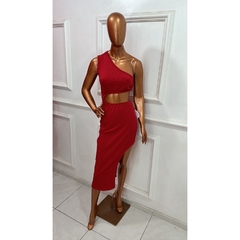 Imagem do Vestido Midi com detalhe de Argola com Fenda Lateral Longo LVC18