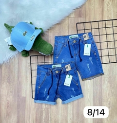 Bermuda Jeans Detalhe Rasgadinho Para Meninos Barra Dobrada Algodão Premium Azul - 8 ao 14 Anos