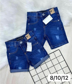 Shorts Jeans Para Meninos Algodão Premium Azul Escuro Com Bolsos Infantil - 8 ao 12 Anos
