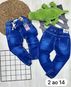 Calça Jeans Lacoste Para Meninos Infantil com Cordão Estilo Jogger Azul Escuro - 2 ao 14 Anos