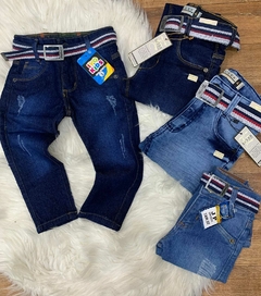 Calça Jeans Para Meninos Com Cinto e Regulador na Cintura Infantil - 1 ao 16 Anos