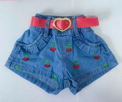 KIDS Bermuda Shorts Jeans Infantil Para Meninas Bordado com Cinto e Bolso - 2 ao 10 Anos - comprar online