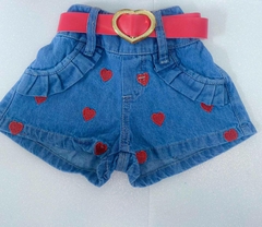 KIDS Bermuda Shorts Jeans Infantil Para Meninas Bordado com Cinto e Bolso - 2 ao 10 Anos