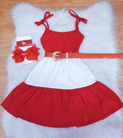 KIDS Vestido Três Marias Canelado Para Meninas Vermelho Tricolor Fim de Ano Promoção Para o Natal - 2 ao 08 Anos - comprar online