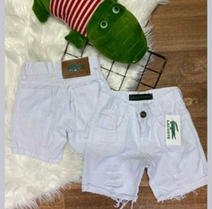 KIDS Shorts Jeans Lacoste Rasgadinho Algodão Premium para Meninos Modelo Branco Fim de Ano - 02 ao 16 Anos