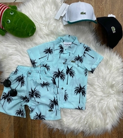 KIDS Conjunto Lacoste Camisa Florida de Botão com Bermuda tactel Combinando Modelo Praia Algodão Confortavel - comprar online
