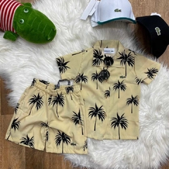 KIDS Conjunto Lacoste Camisa Florida de Botão com Bermuda tactel Combinando Modelo Praia Algodão Confortavel na internet