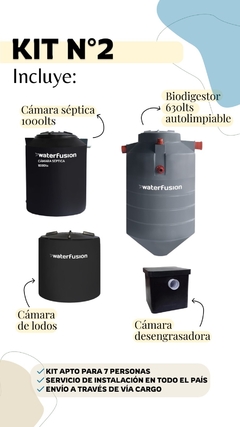KIT N° 2: BIODIGESTOR 630 LITROS, CÁMARA SÉPTICA 1000 LITROS, CÁMARA DE LODOS, CÁMARA DESENGRASADORA.