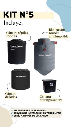 KIT N° 5: BIODIGESTOR 1000 LITROS, CÁMARA SÉPTICA 2000 LITROS, CÁMARA DE LODOS, CÁMARA DESENGRASADORA.