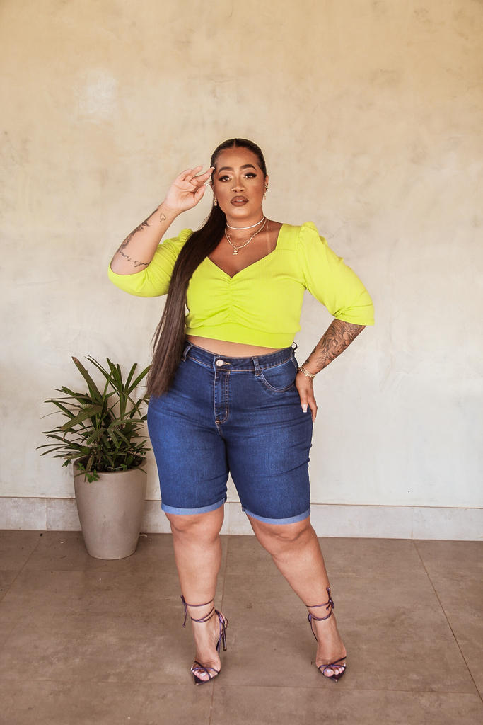 Bermuda jeans feminina cintura alta cheap plus size