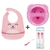 kit Prato Divisórias Ursinho Rosa + Colher Colher Termossensível + Babador Gumy